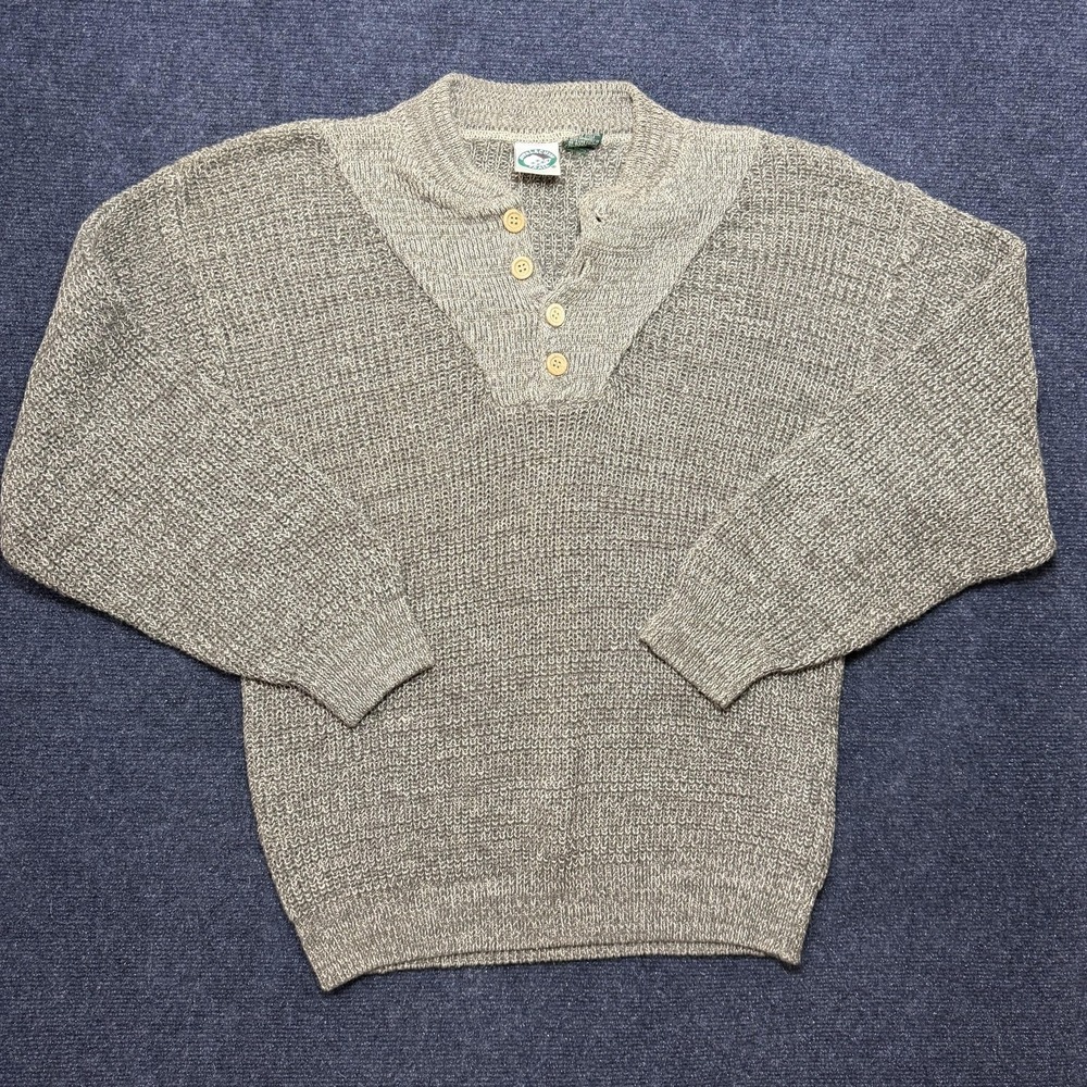 Vintage 90s Appalachian Trail Sweater Mens Large Beige Henley Heavyweight Knit